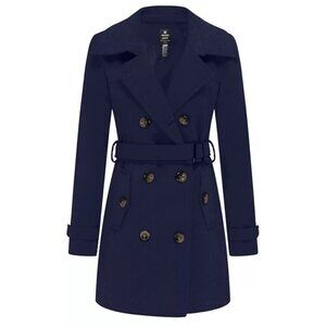 Wantdo Women's Sz XL Navy Blue Double Breasted Winter Trench Jacket Pea Coat
